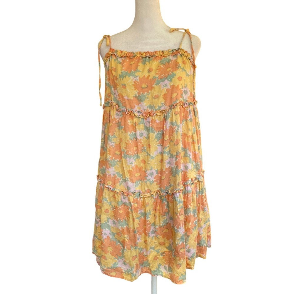 Rails‎ Caralyn Daisy Meadow Floral Linen Tiered Mini Dress Yellow Small Femme